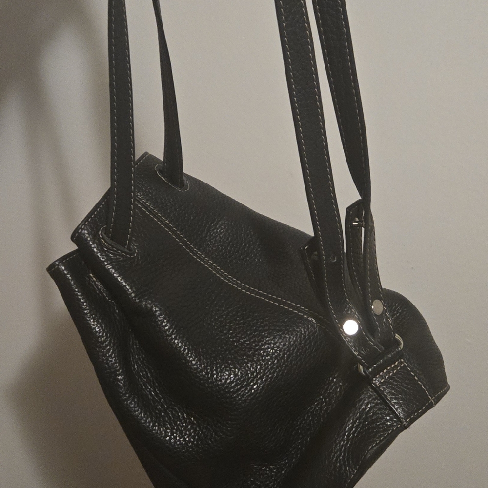 Danier Small Drawstring Backpack Pebbled Leather Black